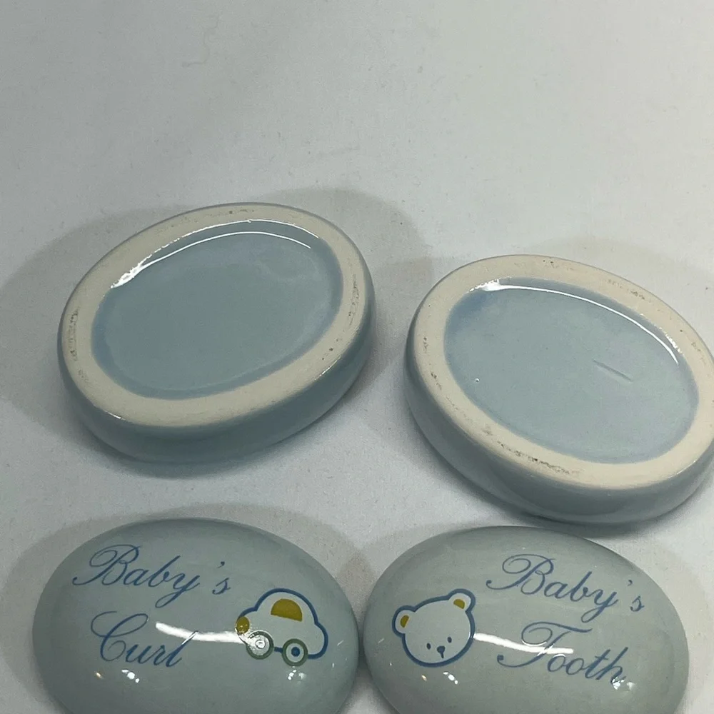 Baby's First Tooth and Curl Keepsake‎ Porcelain Dish with Lid Blue PREOWNED